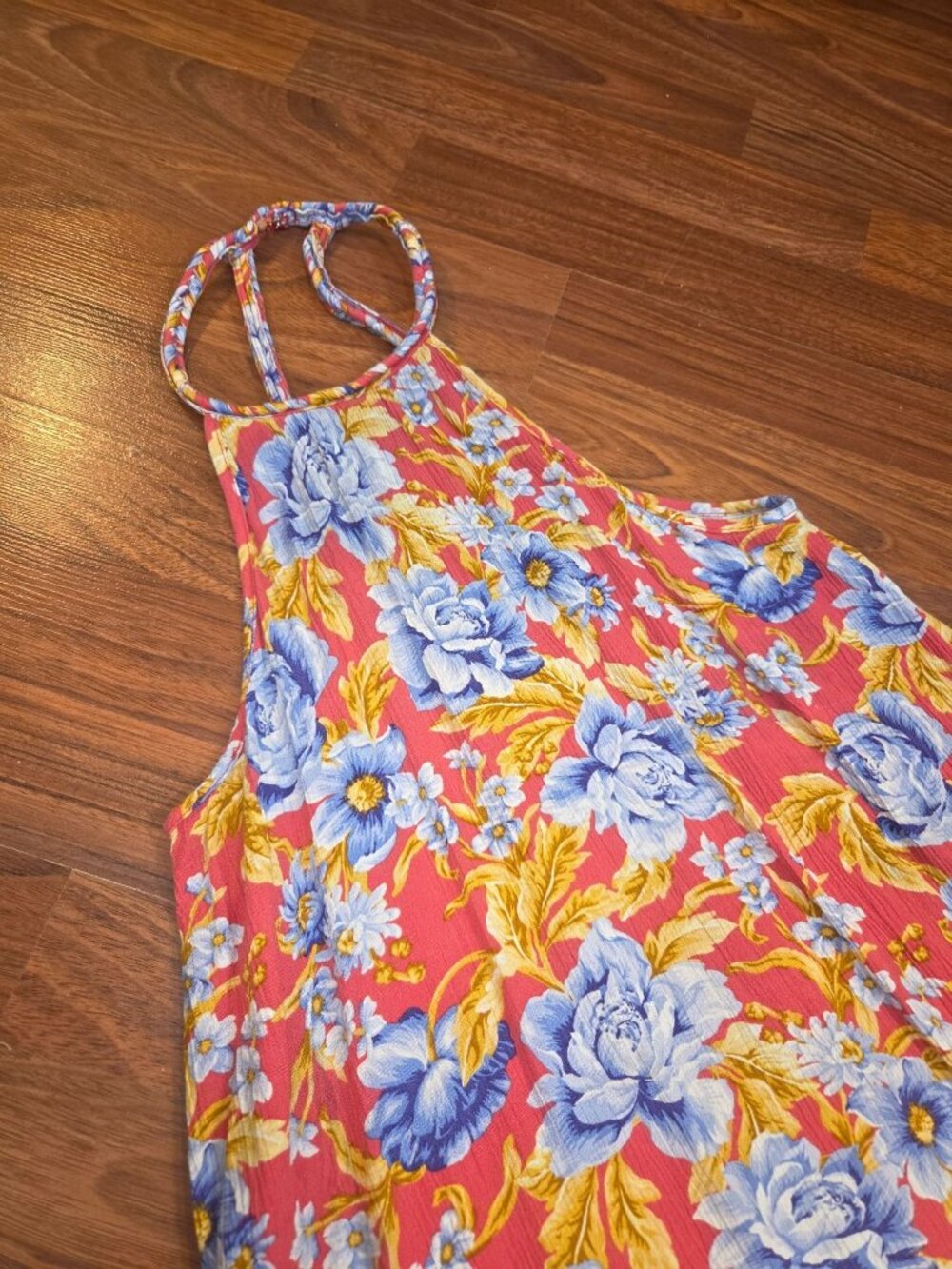 American Eagle Outfitters Floral Halter Dress - Red With Blue & Yellow Flowers S - Picture 9 of 13